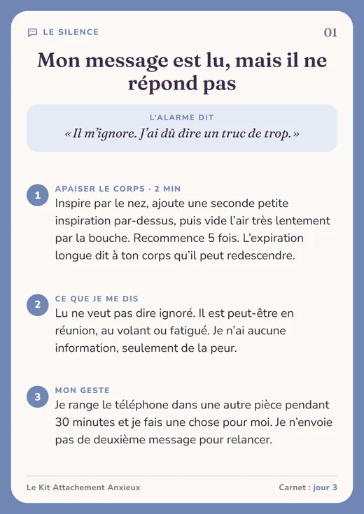 Carte 01 · Le silence : Mon message est lu, mais il ne répond pas