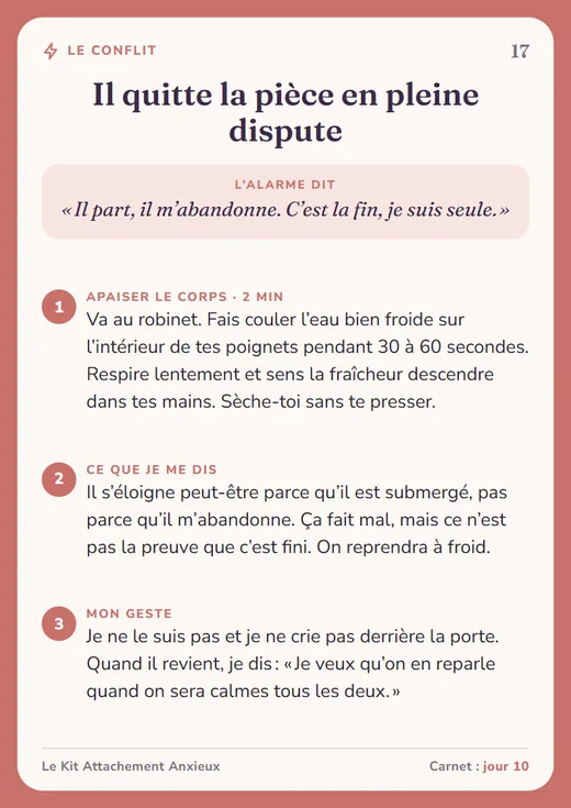 Carte 17 · Le conflit : Il quitte la pièce en pleine dispute