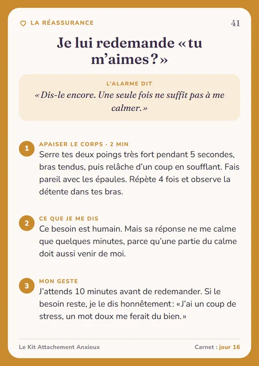 Carte 41 · Le besoin d’être rassurée : Je lui redemande « tu m’aimes ? »