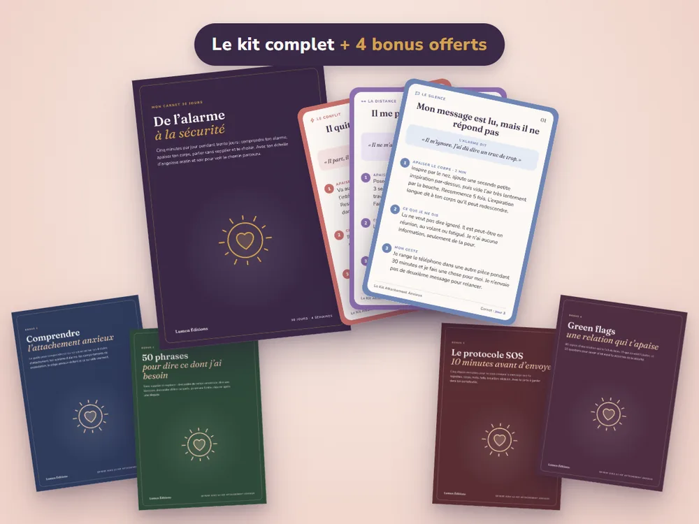 Le Kit Attachement Anxieux : 64 cartes, le carnet 30 jours et les 4 bonus offerts
